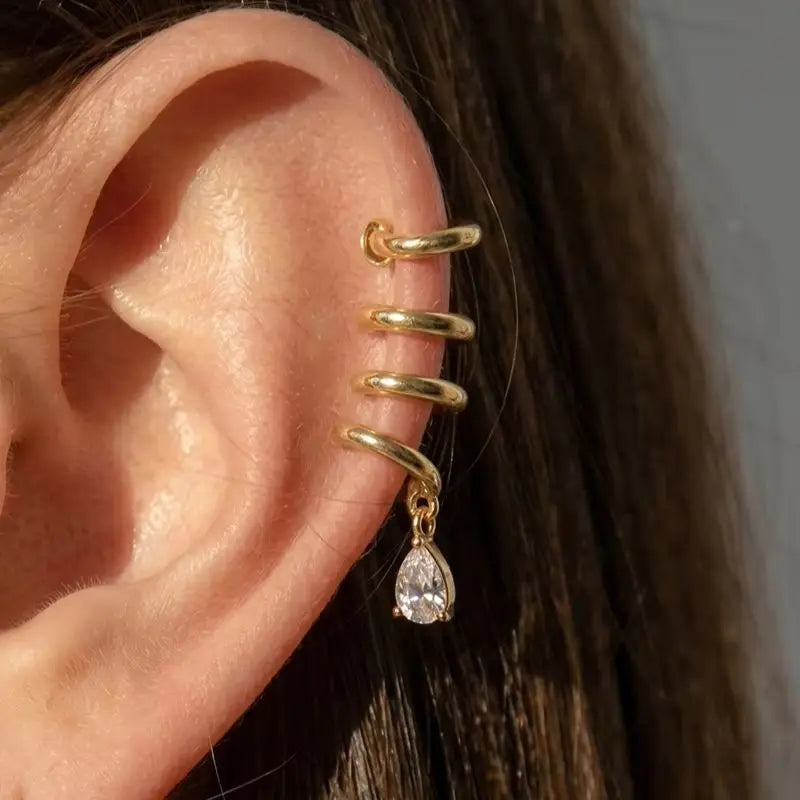 KIKA Water Drop Zircon Multilayer Non-piercing Ear Clips PVD Plated Stainless Steel 316L