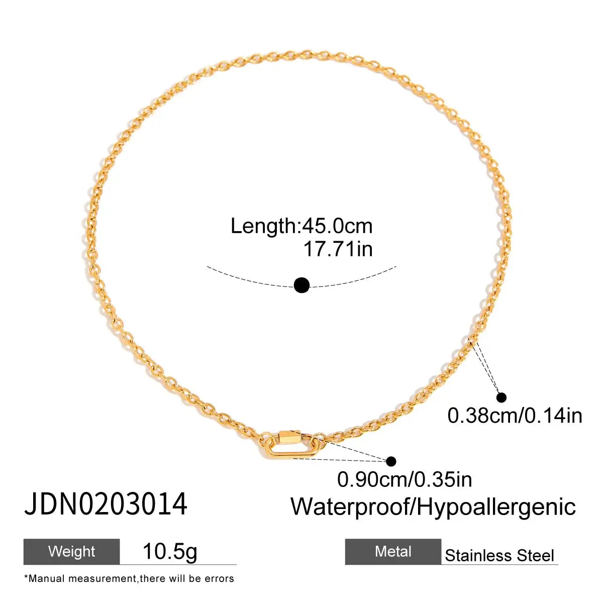 Kika Minimalist Classic Style 18K Gold Color Plated Stainless Steel Paperclip Chain