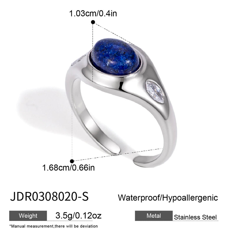 KIKA Vintage Zircon Natural Stone Open Rings For Women Minimalist 18K Gold PVD Plated Stainless Steel Rings Fashion Jewelry