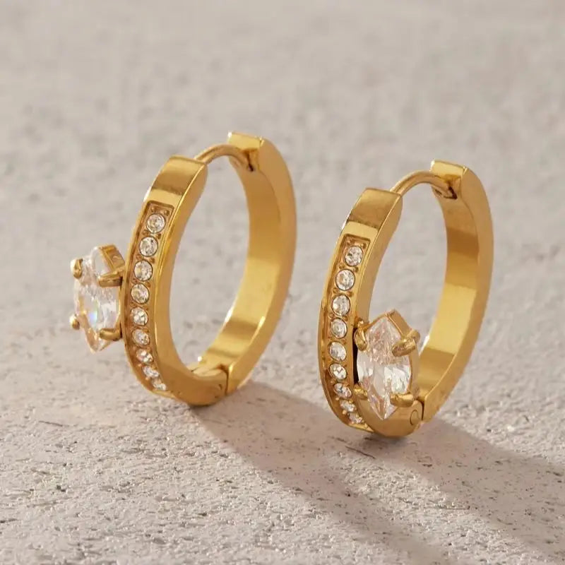 KIKA Horse Eye Shape Zircon Clip Earrings  PVD Plated Stainless Steel 316L