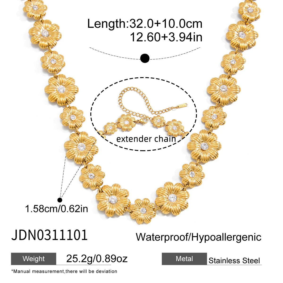 Daisy Flower Necklace Bracelet Earrings With White Zircon Accents