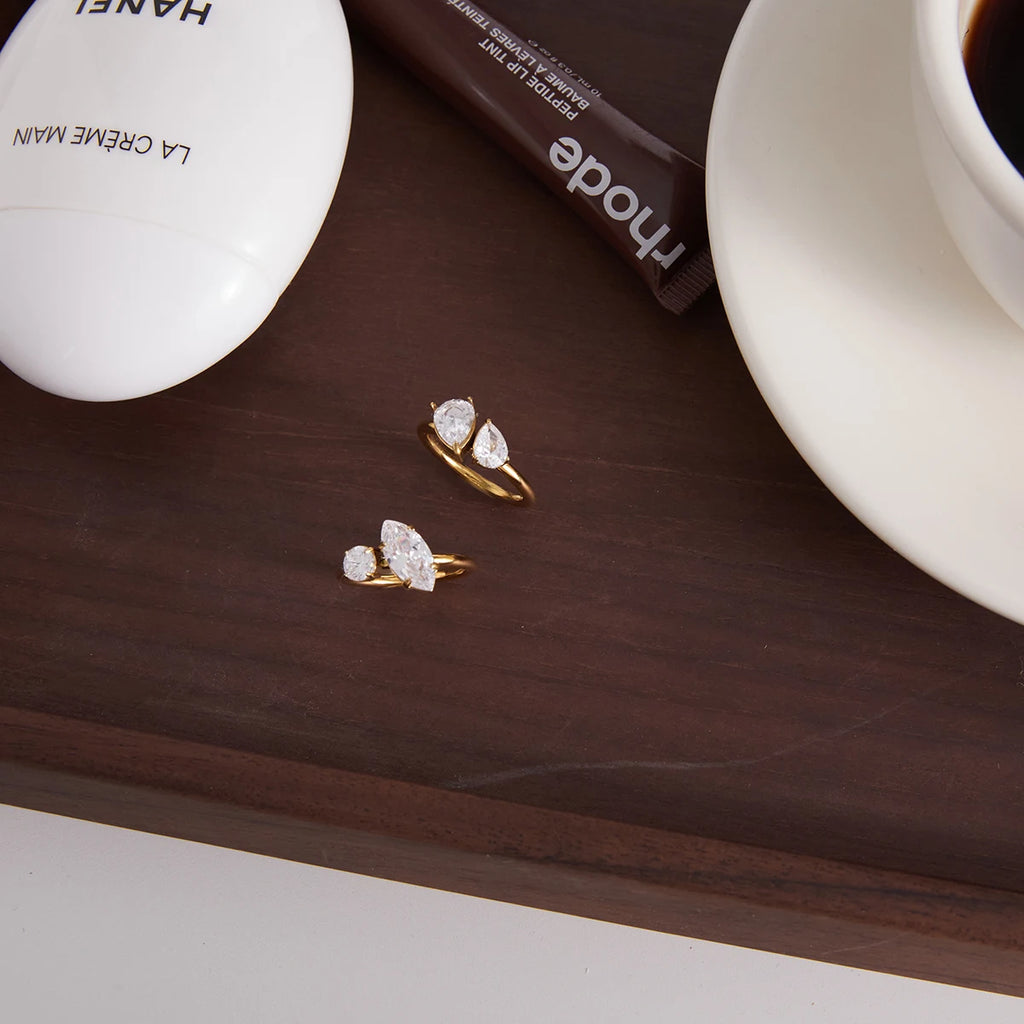 Water Droplet Shapedwhite Double Zircon Rings