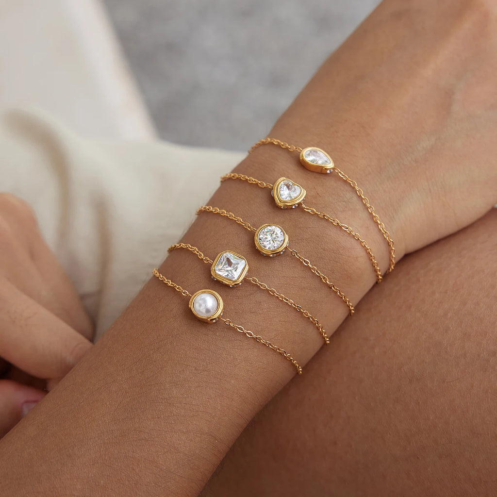 KIKA Classic Geometric Zircon Bracelet For Women Minimalist 18K Gold PVD Plated Stainless Steel 316L