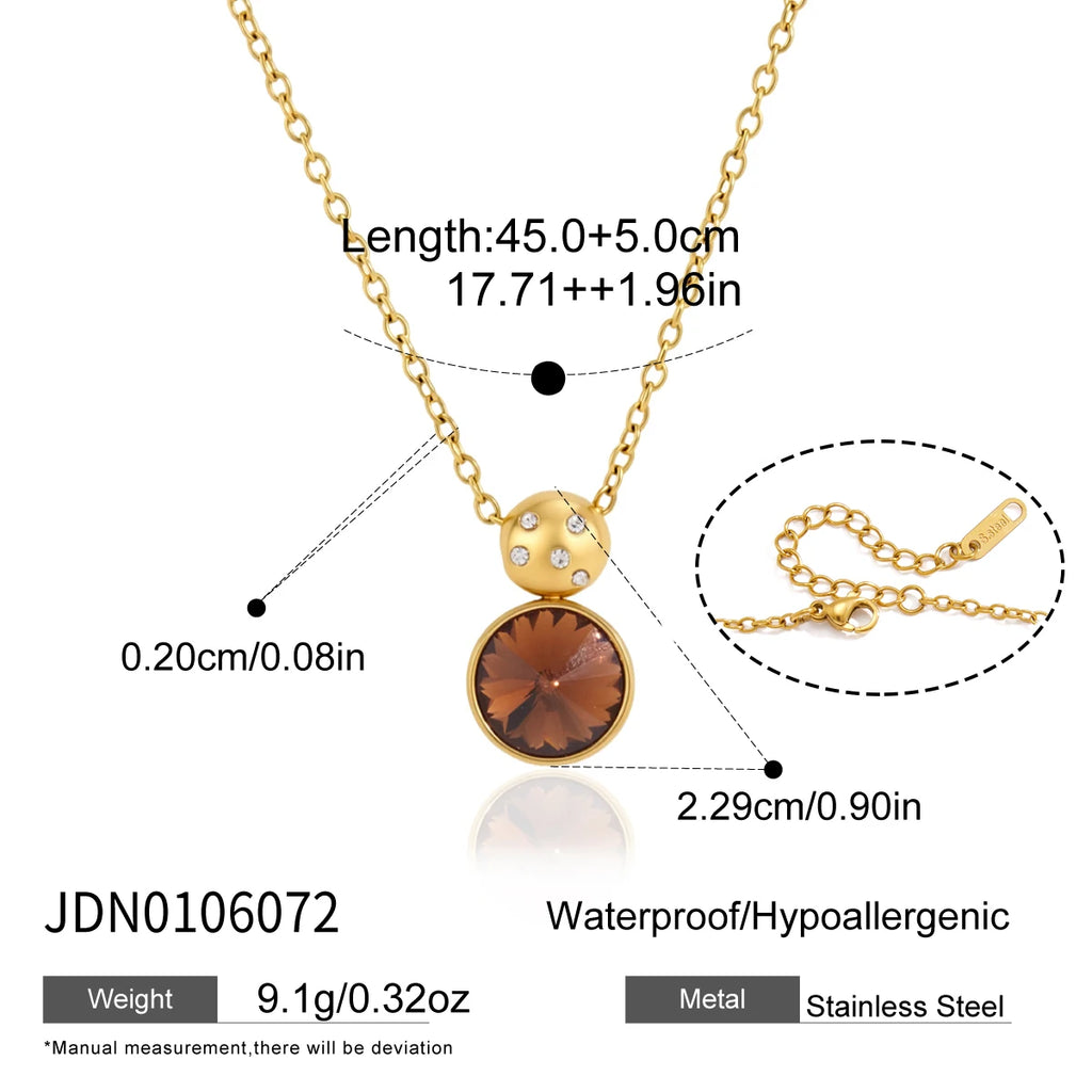 KIKA Elegant Multicolor Geometric Crystal Pendant Necklace PVD 18K Gold Plated Stainless Steel 316L