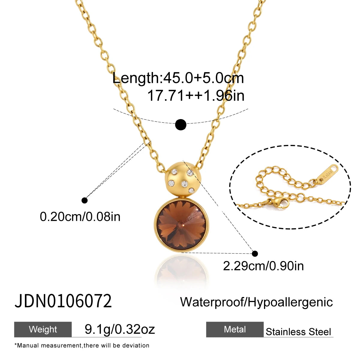 KIKA Elegant Multicolor Geometric Crystal Pendant Necklace PVD 18K Gold Plated Stainless Steel 316L