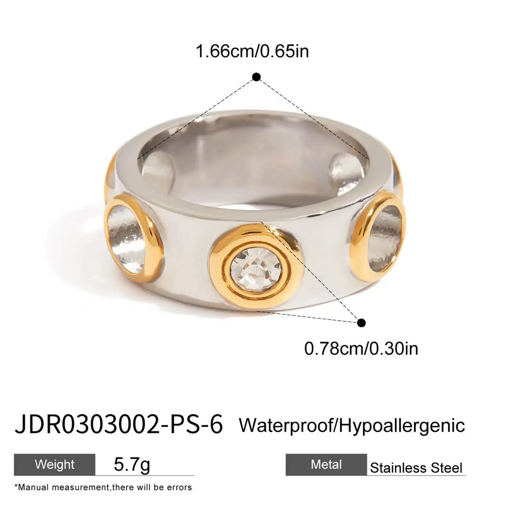 Kika Minimalist 18K Gold Color Plated Stainless Steel Two tone Zircon Ring Round Hollow Stackable Ring Women's Jewelry