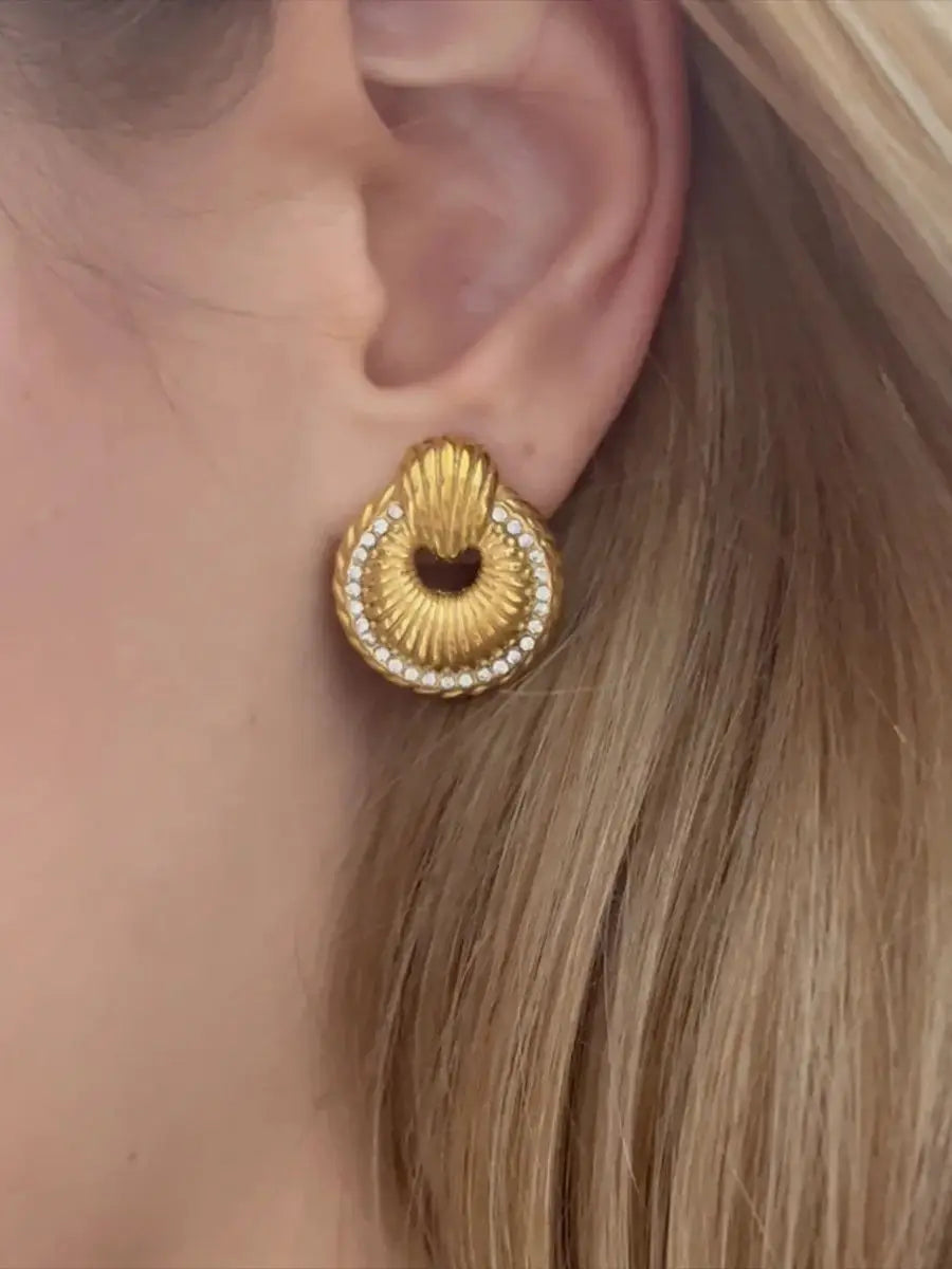 KIKA Simple Classic Round Hollow Thread Bull Horn Earrings 18K Gold Color PVD  Plated Stainless Steel 316L Door Handle Ear Studs