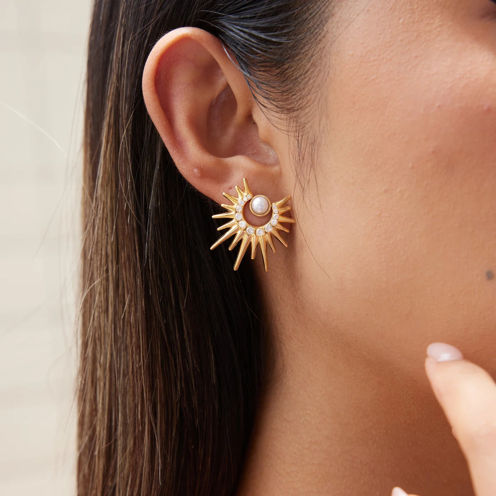 Kika Zircon Acrylic Pearl Sun Stud Earrings 18K Gold Plated Stainless Steel 316L