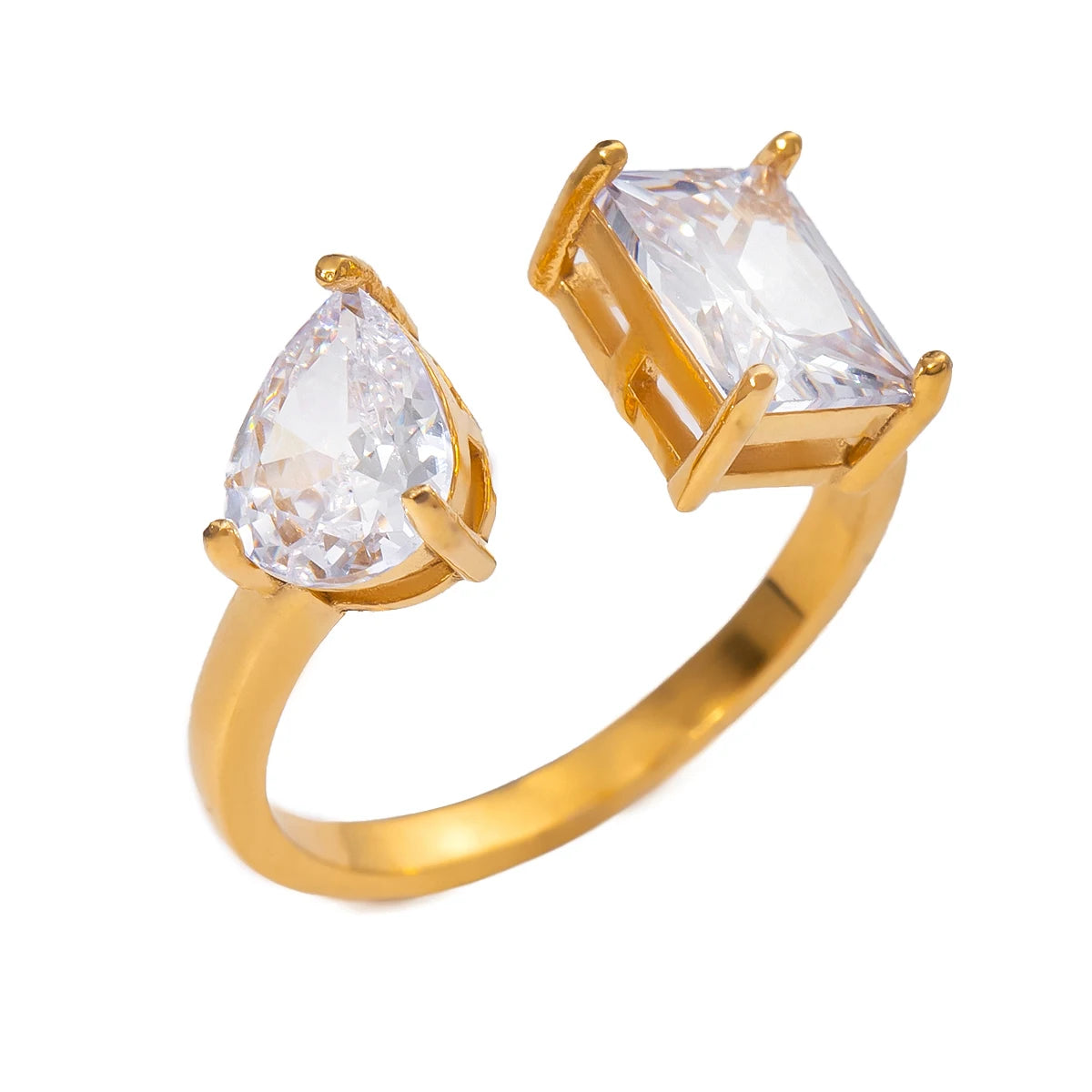 Kika Waterproof Fashion Stainless Steel Cubic Zirconia Adjustable Open Ring