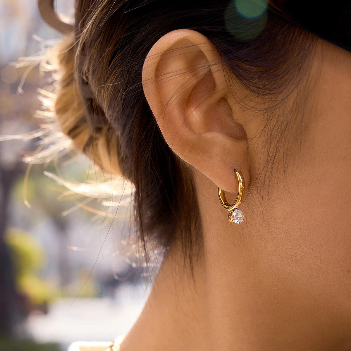 Kika Linear Circle Hoop Earring With White Zircon
