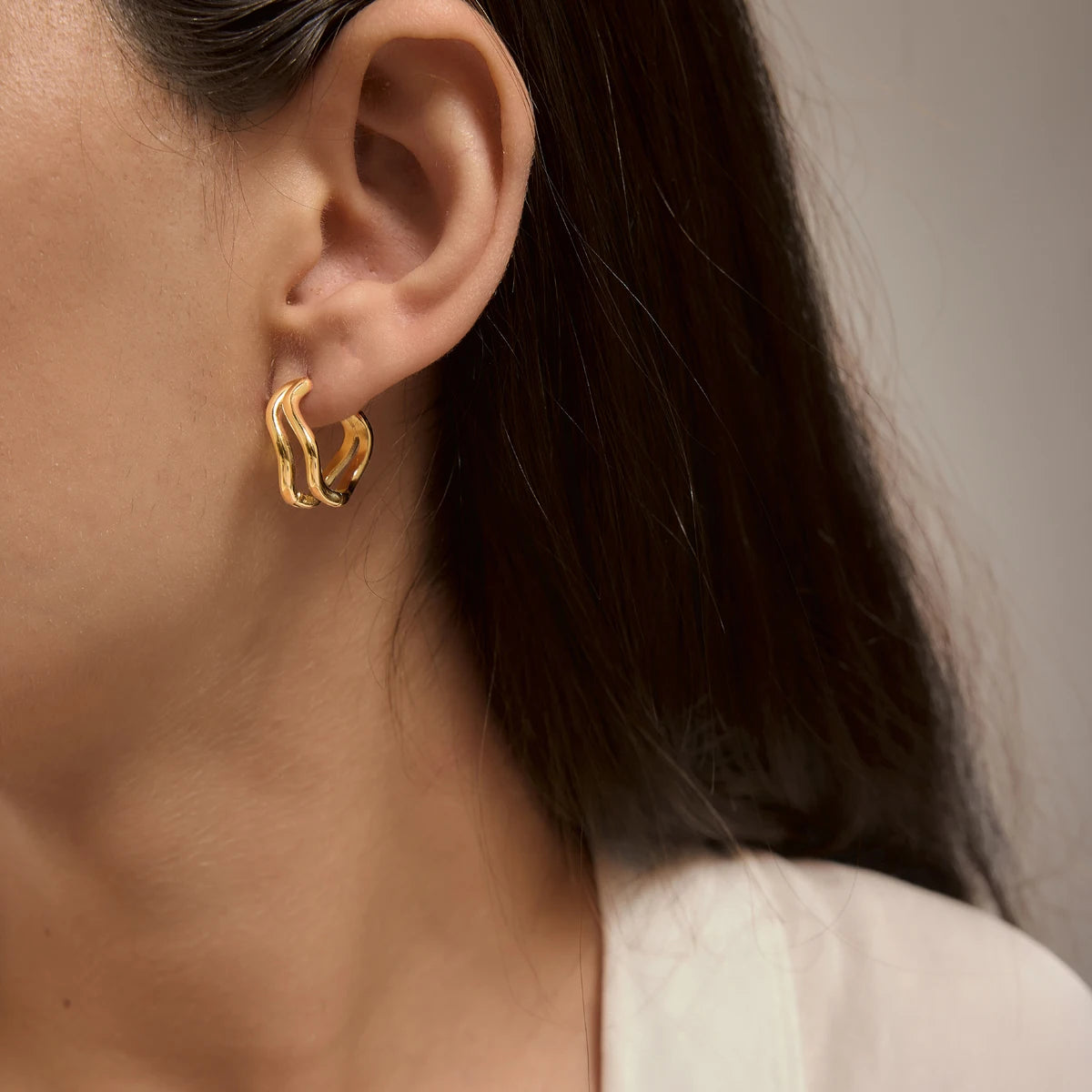 Kika Double Layer Wave Shape Clip Earrings 18K Gold PVD Plated Stainless Steel 316L