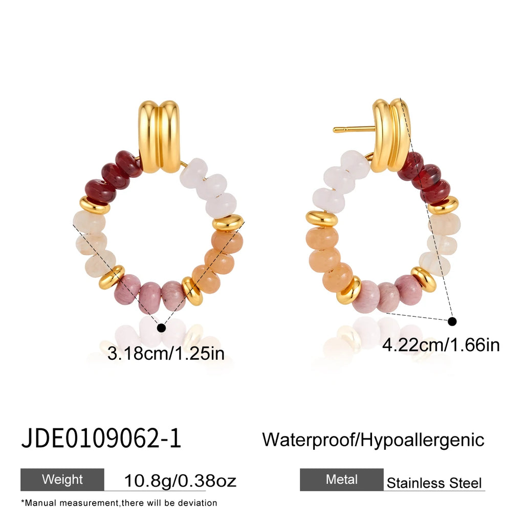 KIKA Elegant Mixed Natural Stone Earrings For Women Delicate 18K Gold PVD Plated Stainless Steel Earrings Fashion Jewelry Gift