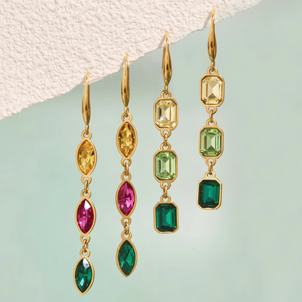 KIKA Multicolor Geometric Crystal Drop Earrings For Women 18K Gold PVD Plated Stainless Steel Earrings Fashion Jewelry Gift