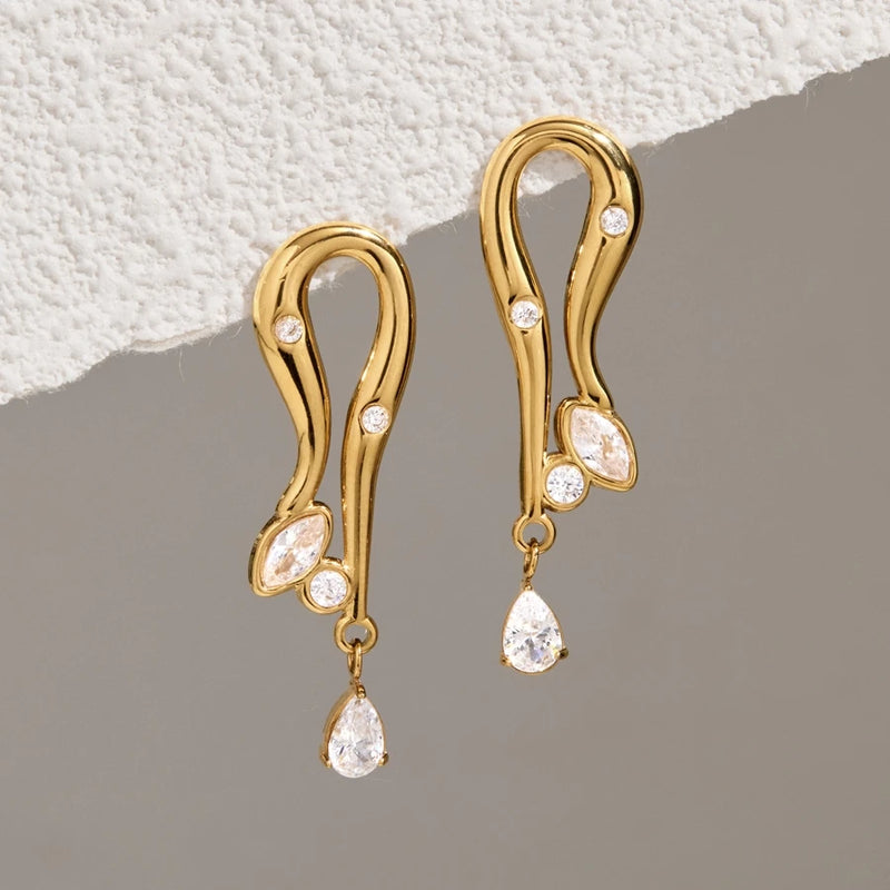 KIKA Delicate Zircon Geometric Stud Earrings For Women Minimalist 18K Gold PVD Plated Stainless Steel Earrings Fashion Jewelry