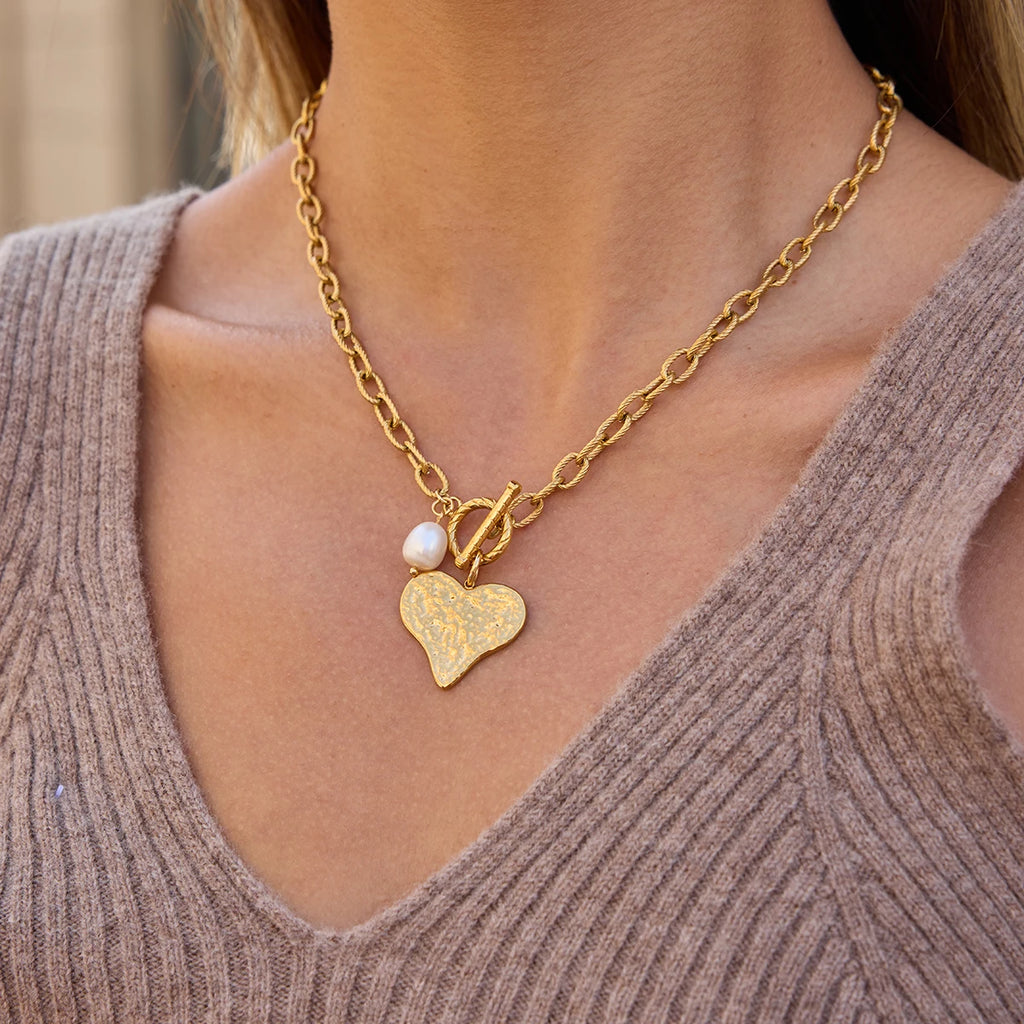 Kika Vintage Hammer Cross Freshwater Pearl Pendant Necklace