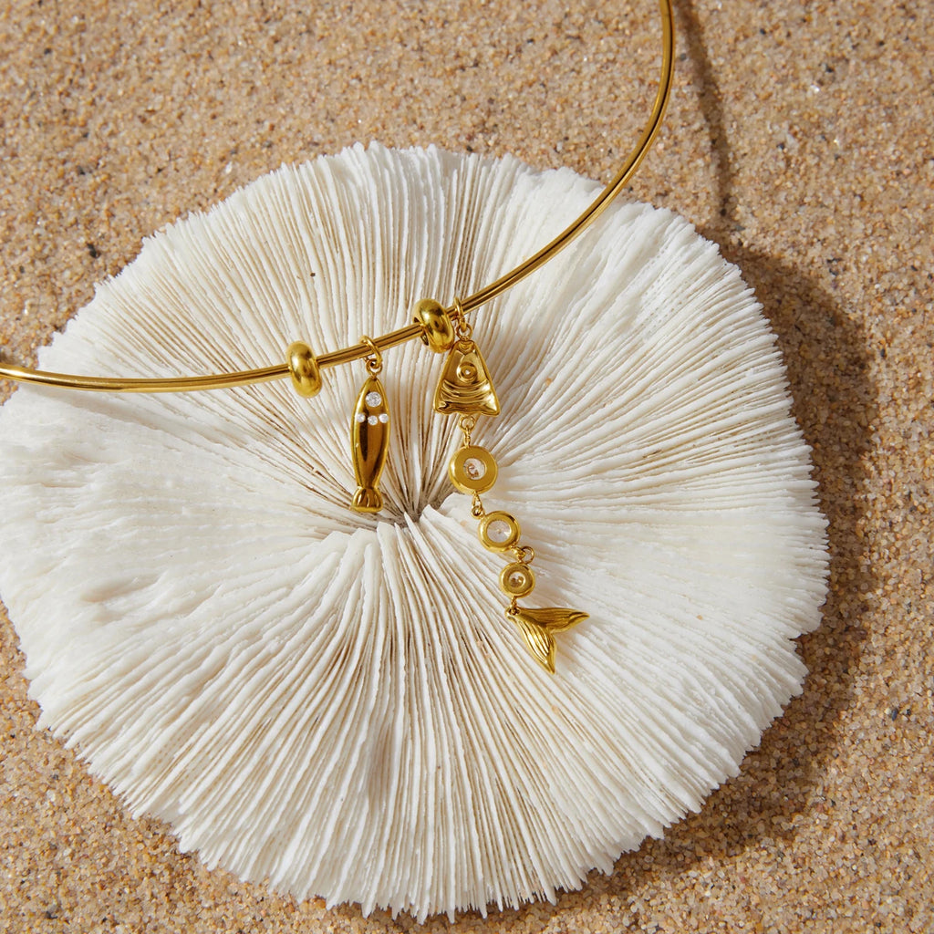 Kika  White Zircon Fish Bone Pendant