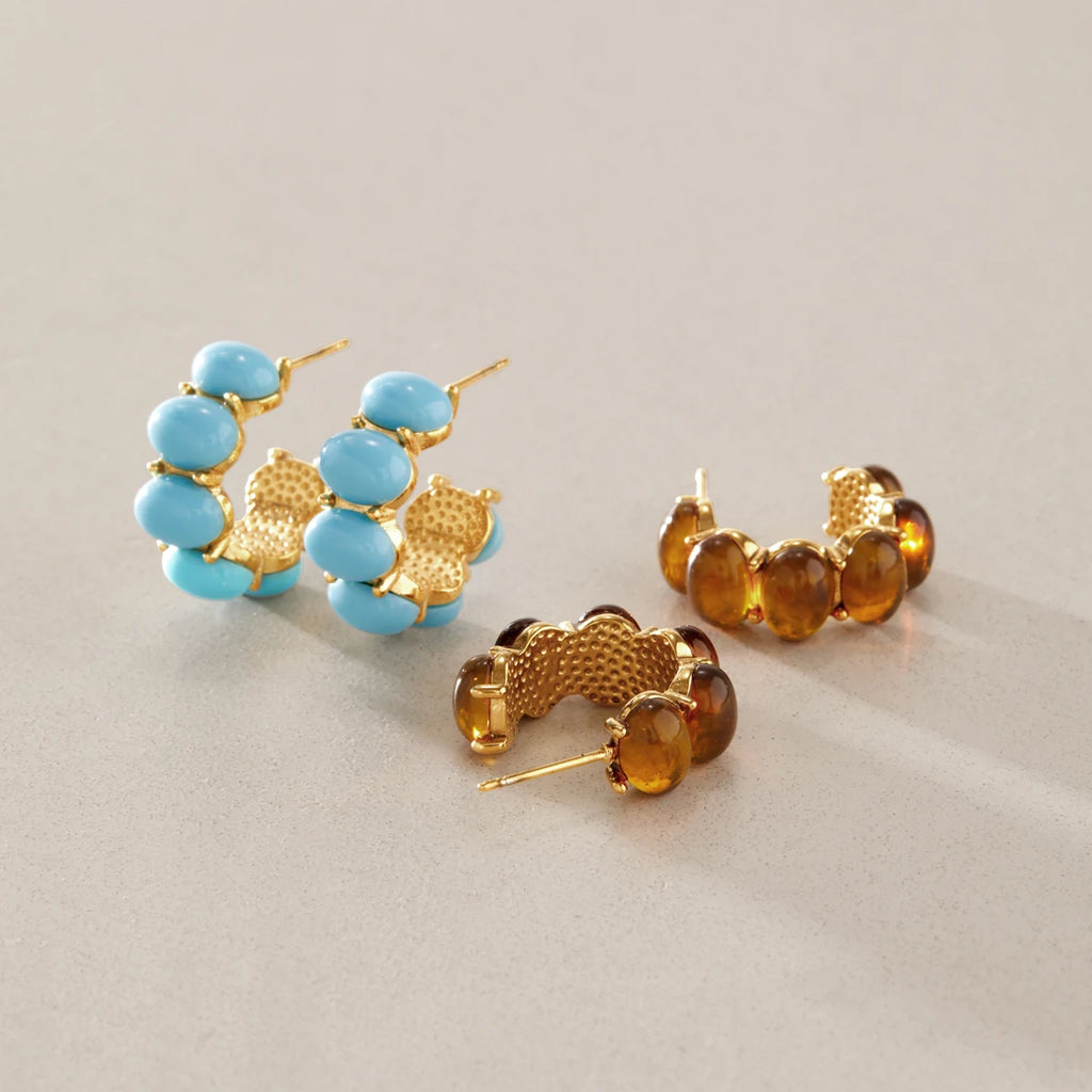 KIKA Vintage Turquoise Resin C Shape Stud Earrings For Women 18K Gold PVD Plated Stainless Steel 316L