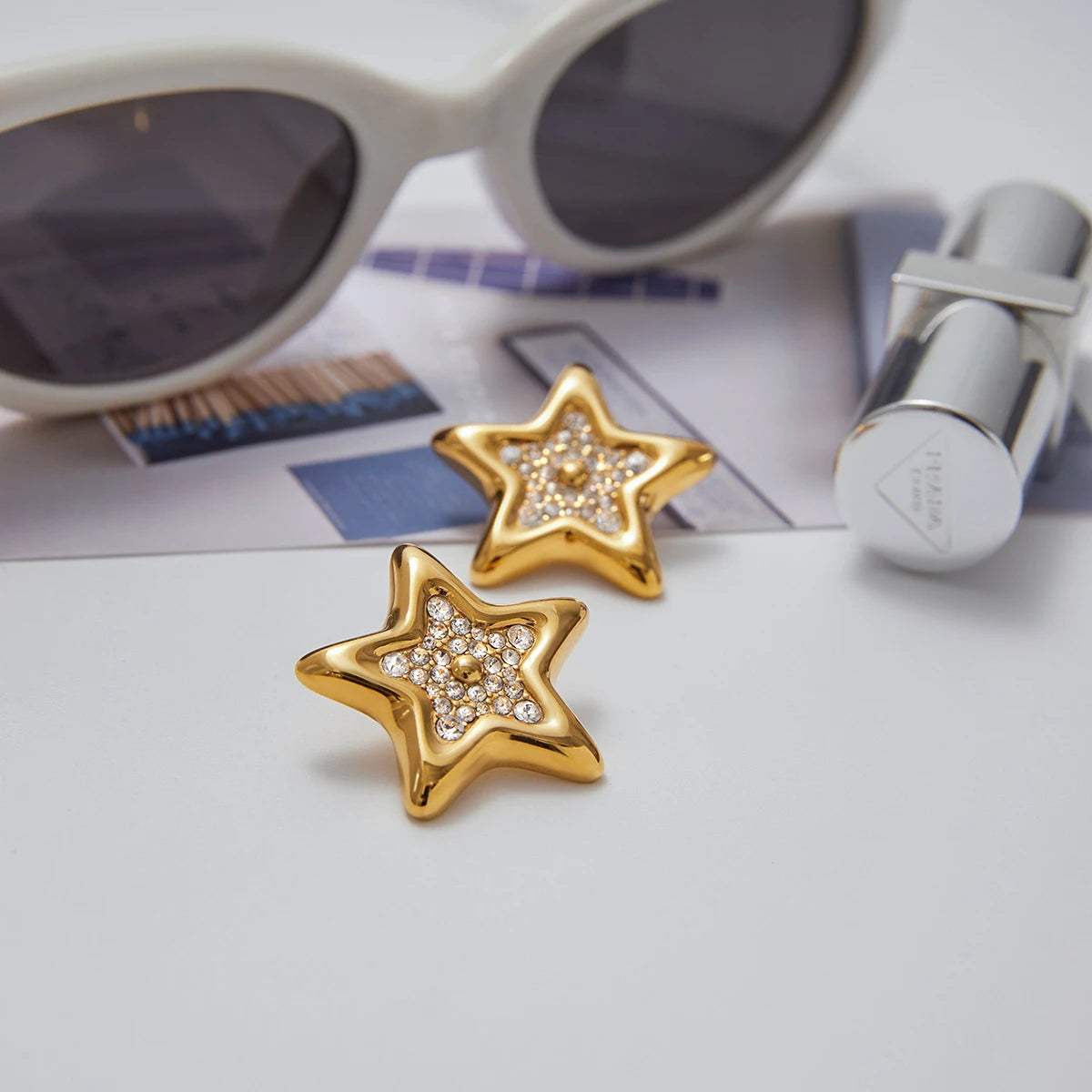 Kika Fashion Niche Designer's Rhinestone Pentagram Ear Studs