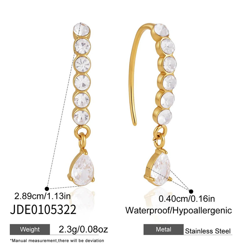 KIKA Round Crystal Water Drop Zircon Hook Earrings PVD Plated Stainless Steel 316L