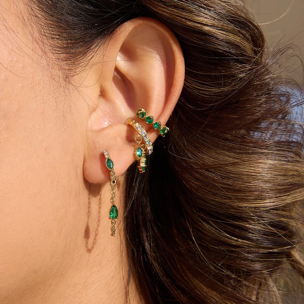 Kika Vintage Geometry Green Zircon Stacked Earrings