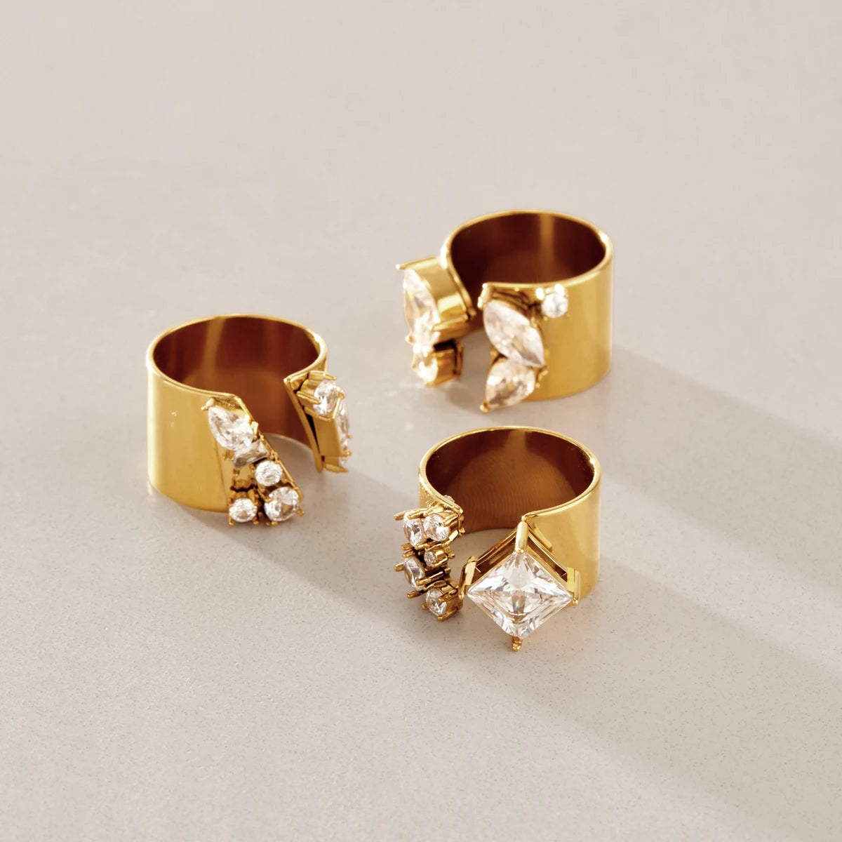 KIKA Classic Geometric Zircon Open Rings  18K Gold PVD Plated Stainless Steel 316L