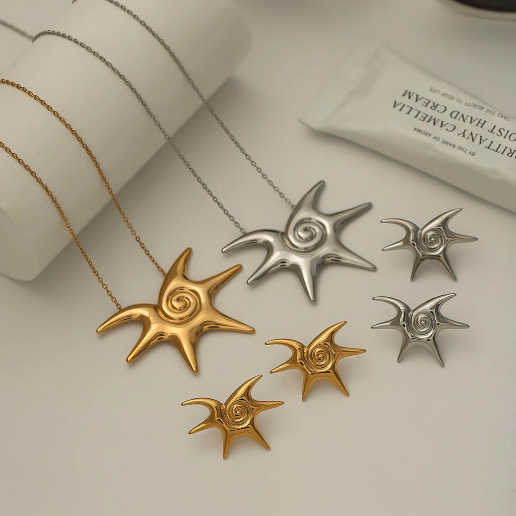 Kika Beach Stainless Steel Starfish Vortex Spiral Ear Studs Star Thread Earrings