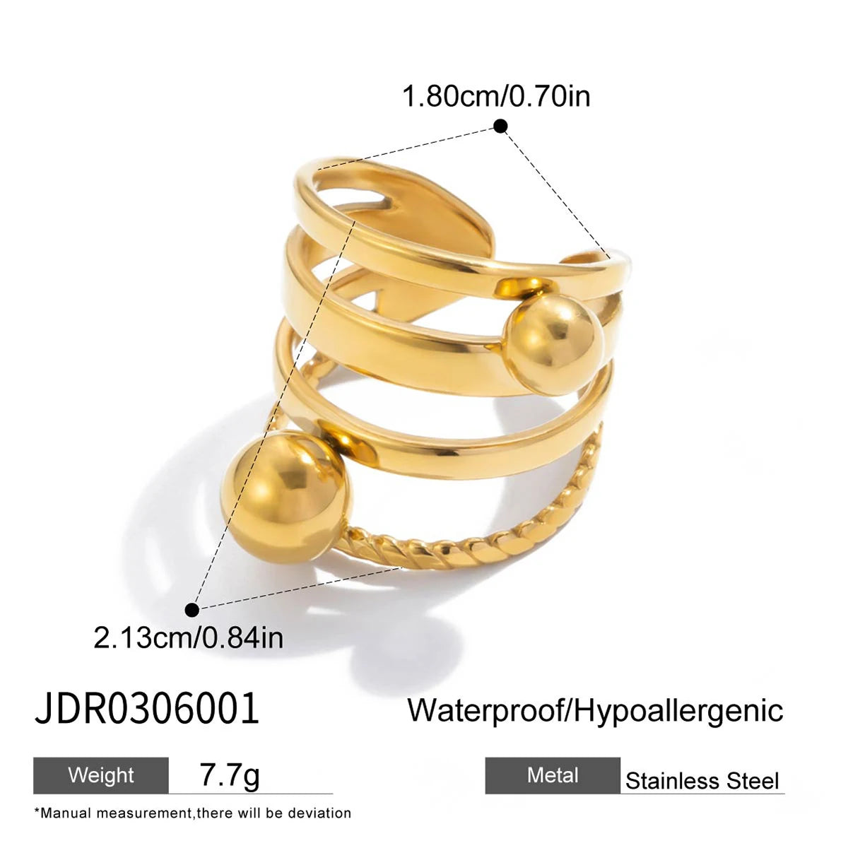 Kika Personalized Designer 18K Gold Color Plated Stainless Steel Two-Color Paper Clip Ring