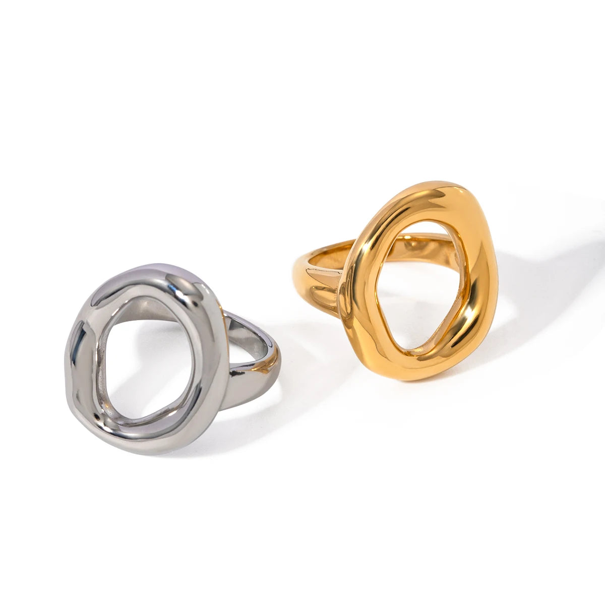 KIKA Rust Proof 316l Stainless Steel Geometric Open Ring Statement Gold Color Metal Texture High Quality Charm