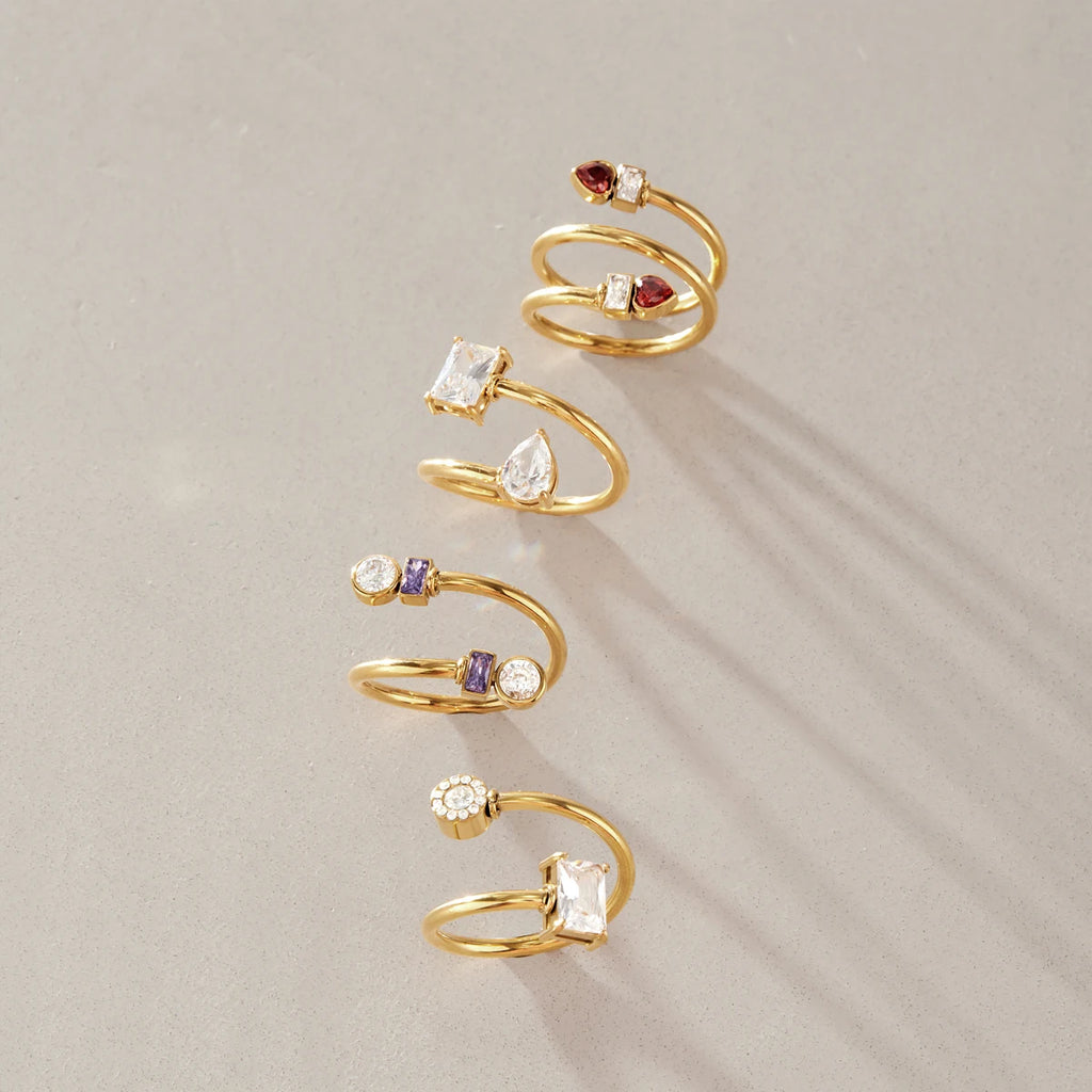 KIKA Delicate Zircon Rings PVD 18K Gold Plated Stainless Steel 316L