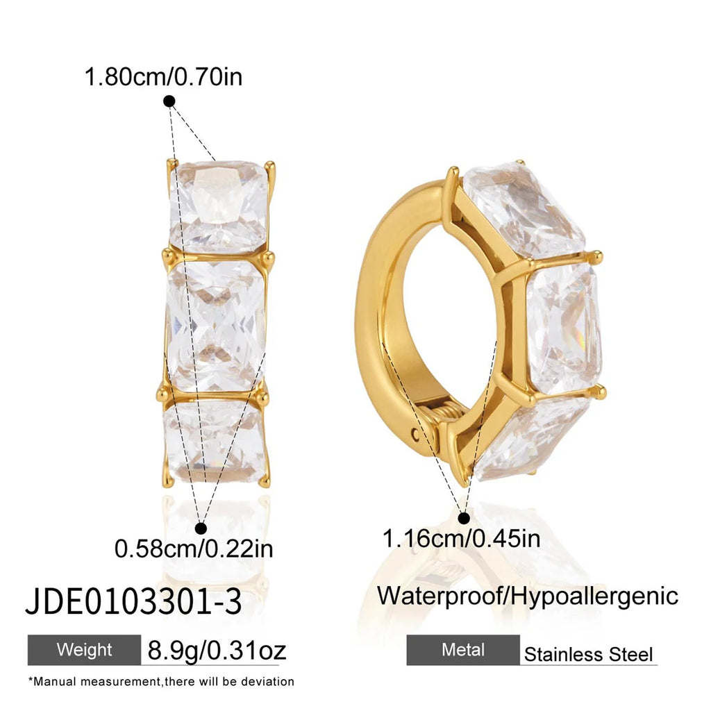 KIK Geometric Zircon Elastic Non-piercing Ear Clips  18K Gold Plated PVD  Stainless Steel316L