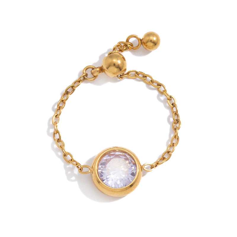 Geometric Colored Zircon Ring With Draw-Out Adjustable Design