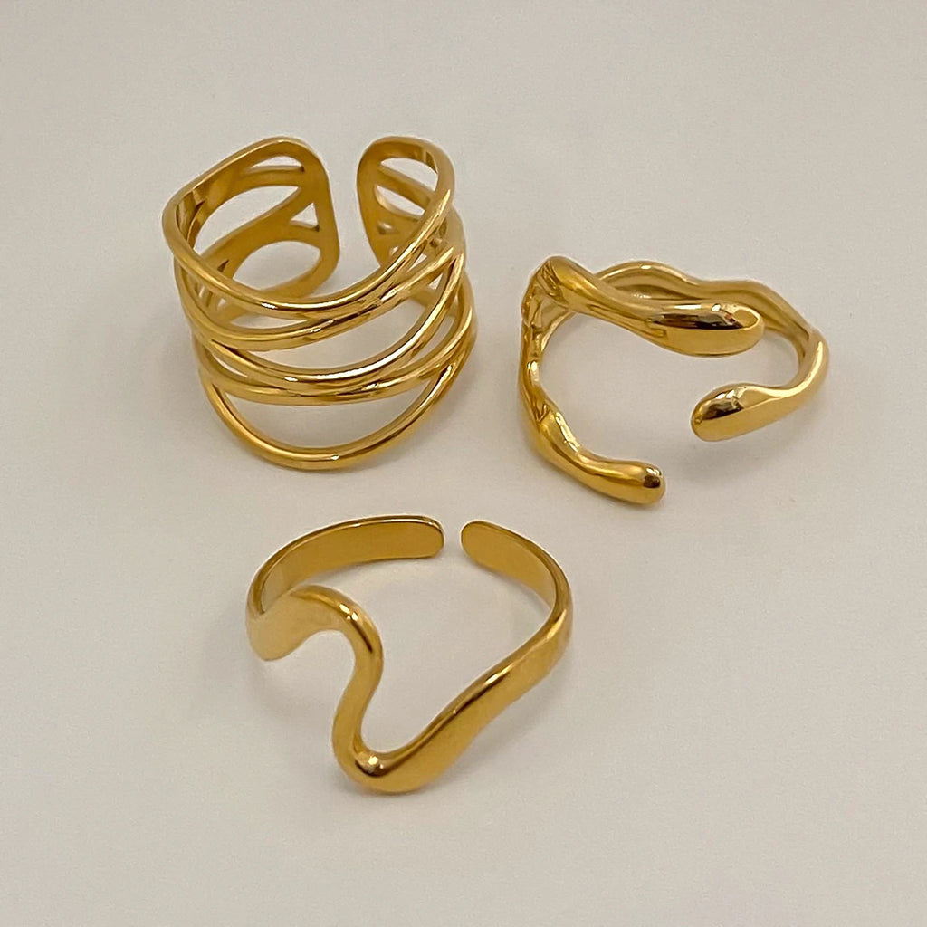 KIKA Fashion  Irregular Texture Set Ring Opening Adjustable PVD Plated Stainless Steel 316L