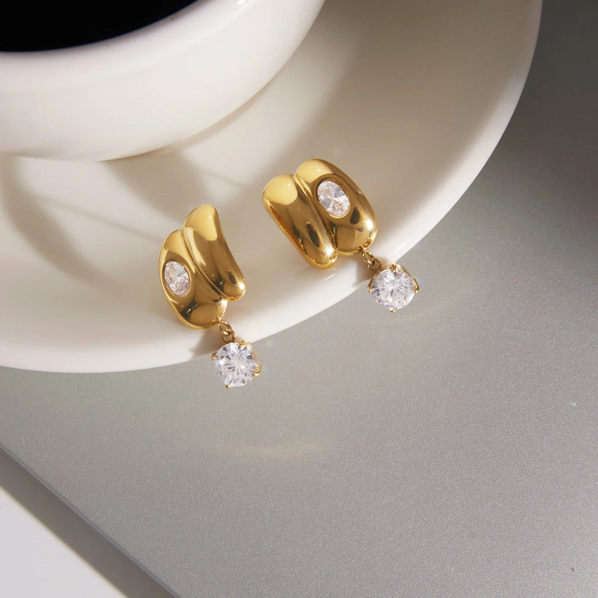 KIKA Classic Round Zircon Drop Earrings  18K Gold PVD Plated Stainless Steel 316L