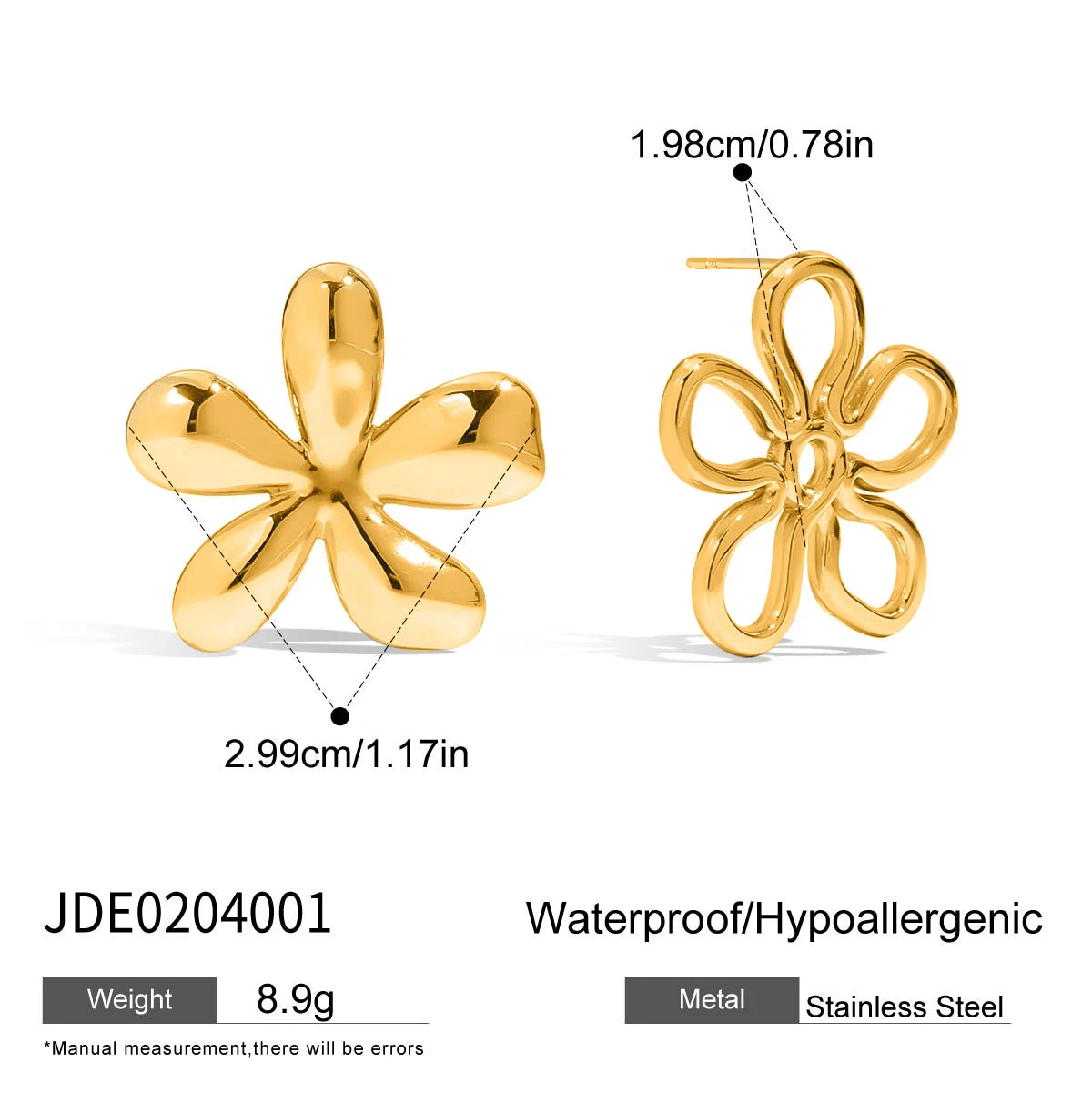 KIKA Stainless Steel 316L PVD Plated Waterproof Unique Smooth Flower Ear Studs AB Hollow Line Flower Earrings