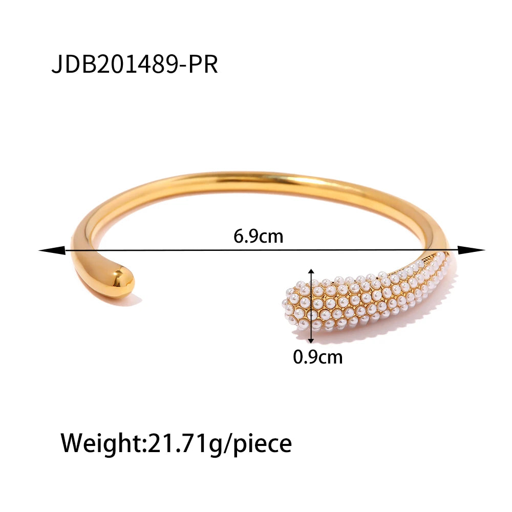 Kika Waterproof Metal Texture 18K Gold Color Stainless Steel Cuff Open Bracelet Bangle