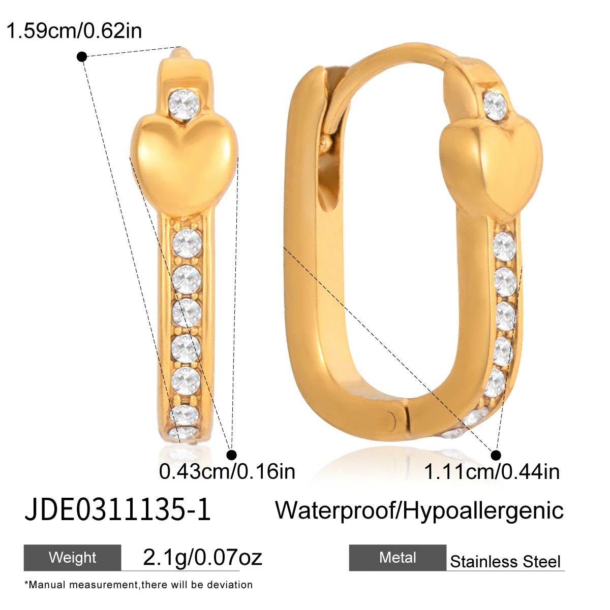 Kika Classic Zircon Geometric Clip Earrings Minimalist 18K Gold PVD Plated Stainless Steel 316L