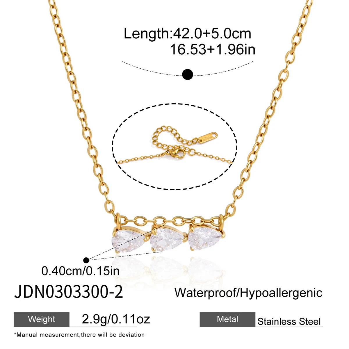 Kika Water Drop Round Heart Zircon Pendant Necklace ñ18K Gold PVD Plated Stainless Steel 316L