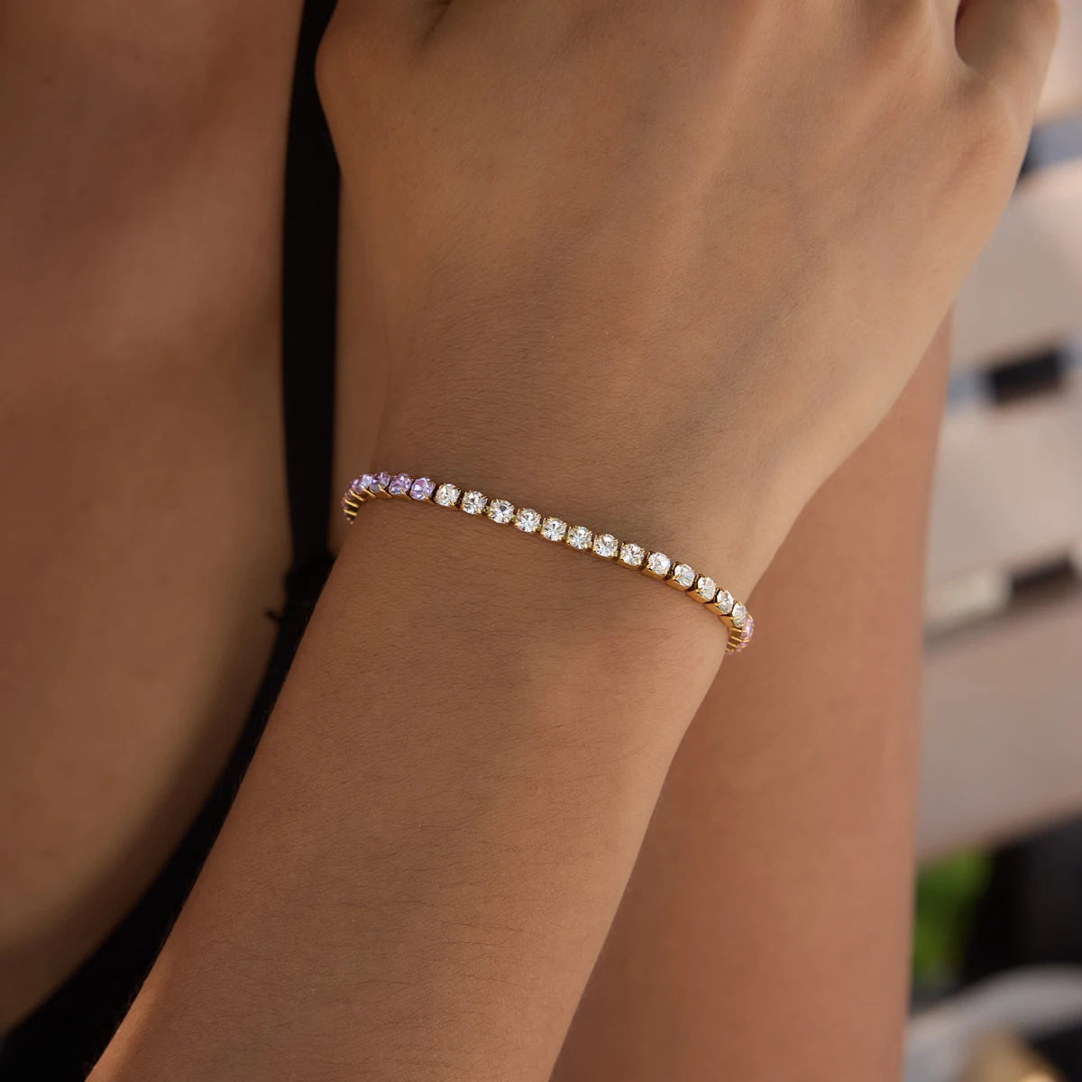 KIKA Elegant Multicolor Zircon Tennis Bracelet PVD Plated Stainless Steel 316L