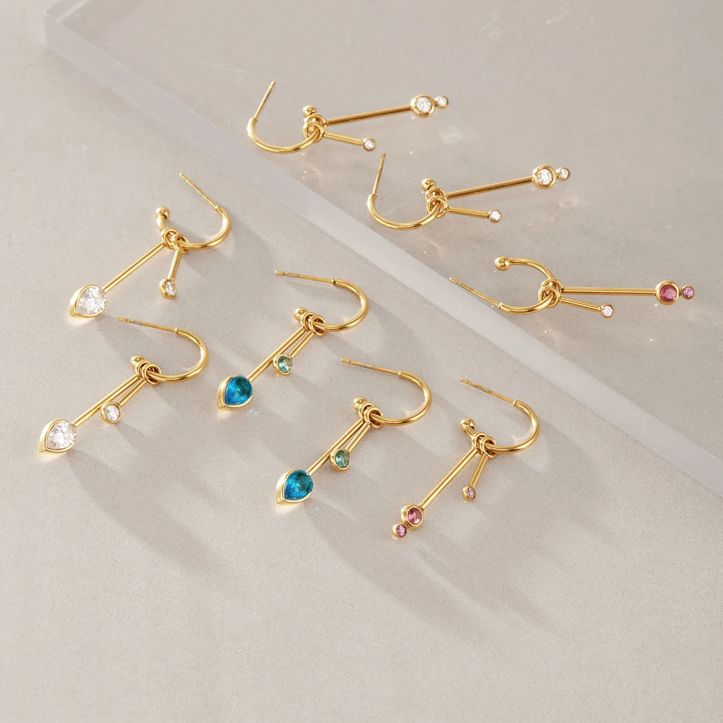 KIKA Geometric Zircon Long Drop Earrings PVD 18K Gold Plated Stainless Steel 316L