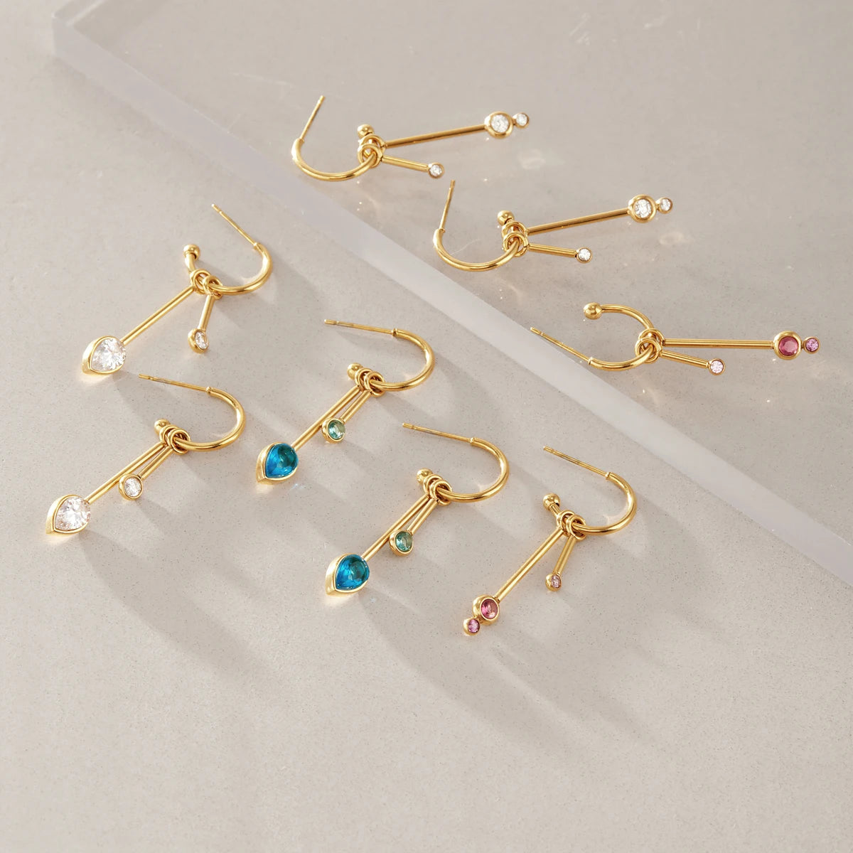 KIKA Geometric Zircon Long Drop Earrings PVD 18K Gold Plated Stainless Steel 316L