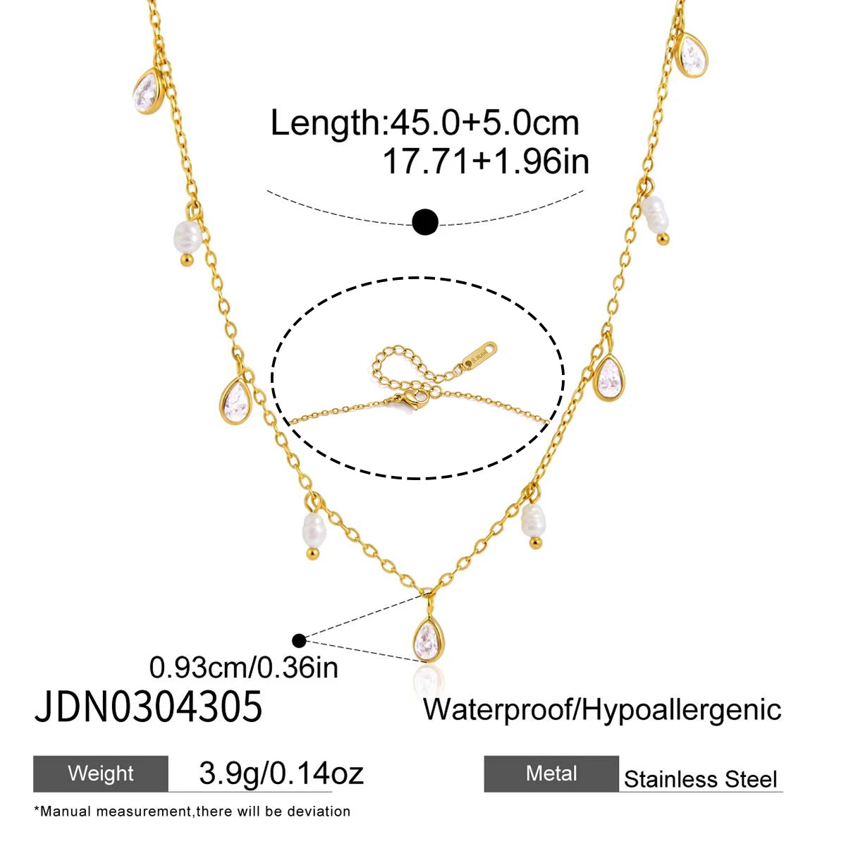 Kika Freshwater Pearl Zircon Pendant Y Shape Chain Necklace 18K Gold PVD Plated Stainless Steel 316L