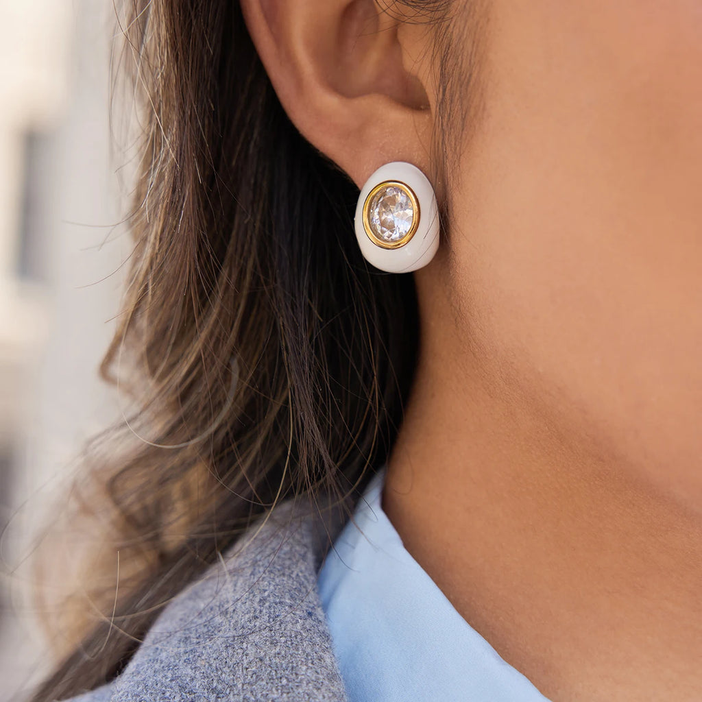 Kika White Zircon Multicolor Agate Stone Stud Earrings 18K Gold Plated Stainless Steel 316L