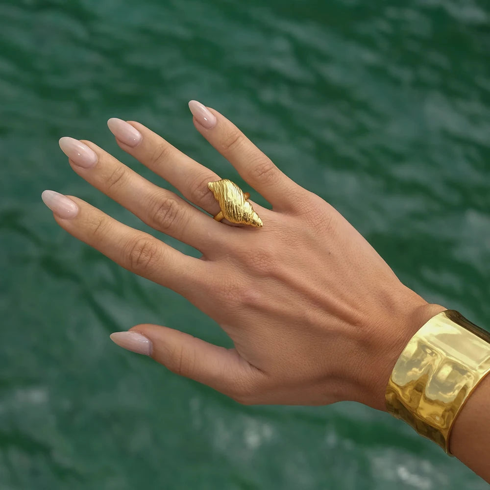 KIKA Top Quality Geometric Wide Stainless Steel 316L Ring PVD Waterproof