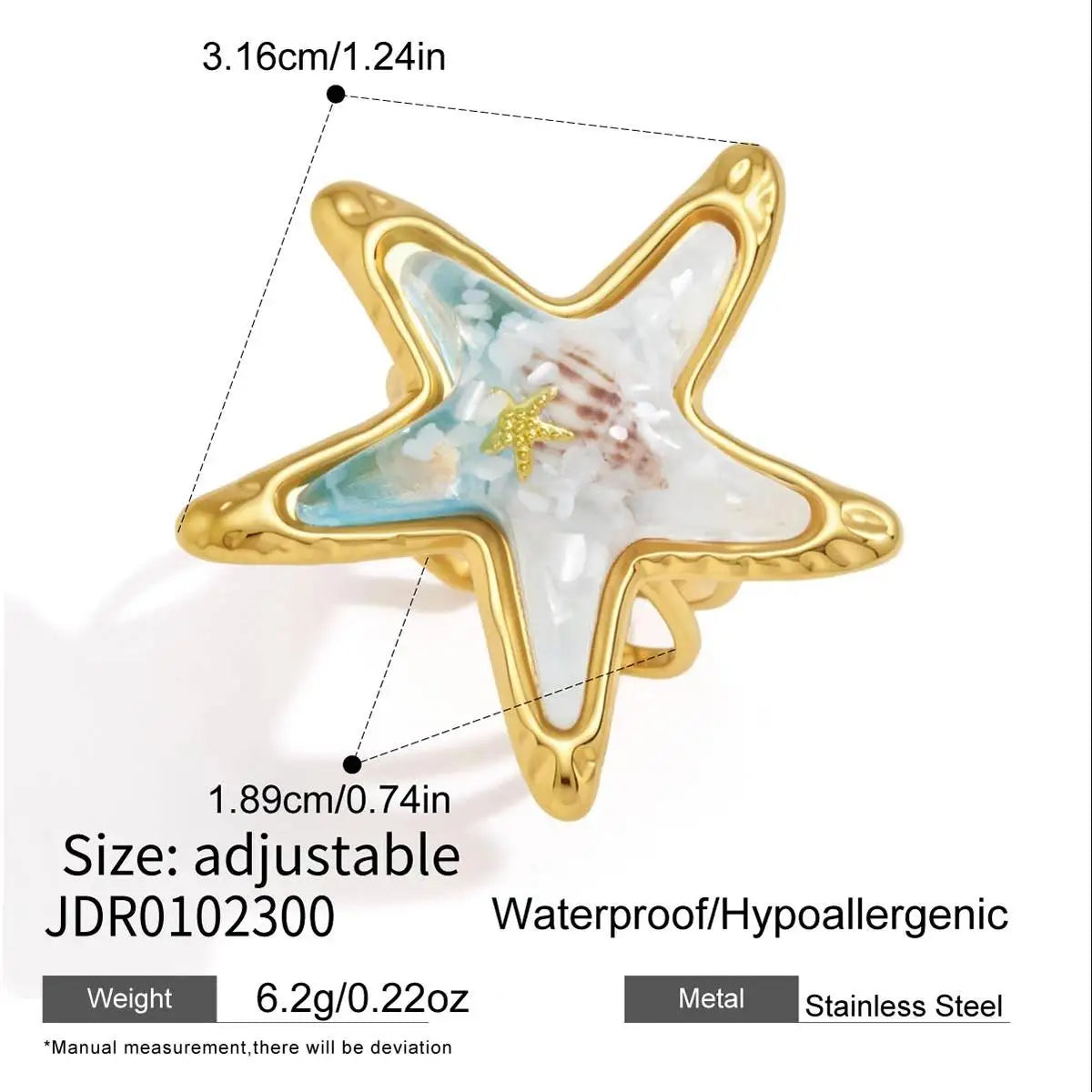 KIKA Beach Shell Starfish Bangle  Stainless Steel 316L Hypoallergenic Waterproof Bracelet