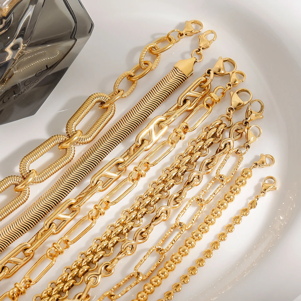 Kika Retro 18K Gold Color Plated Bracelet Stackable Chain Bracelet