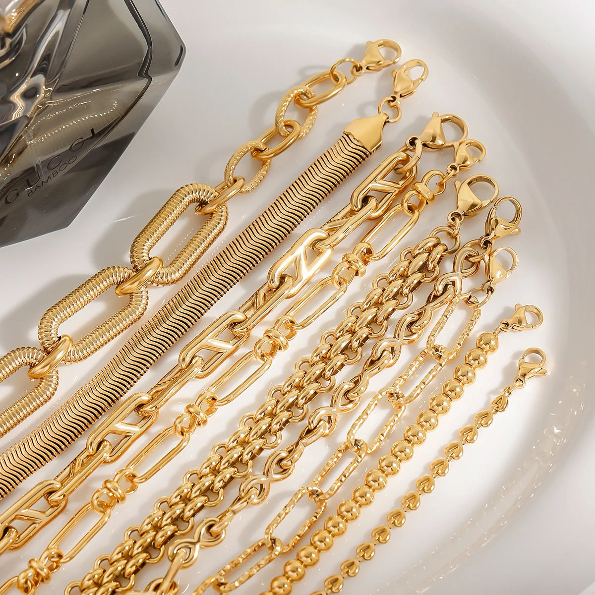 Kika Retro 18K Gold Color Plated Bracelet Stackable Chain Bracelet