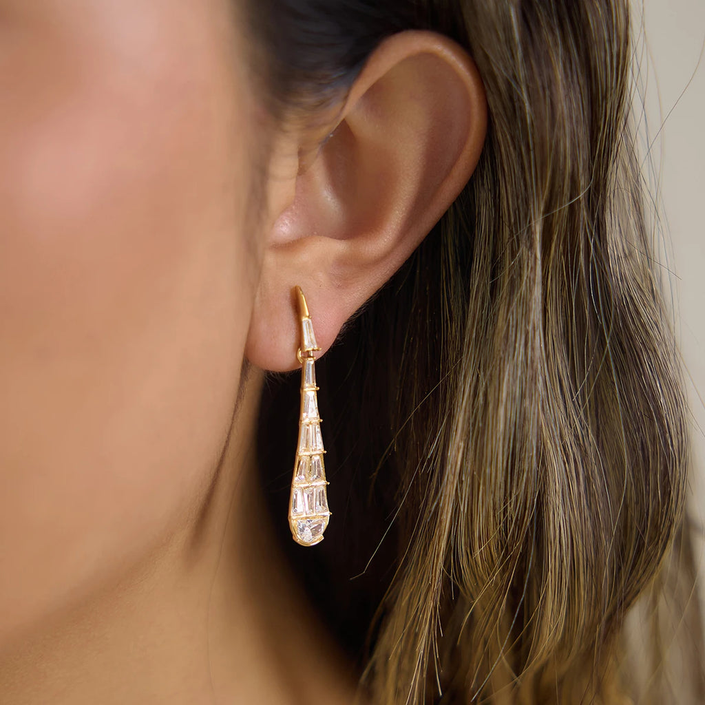 KIKA Geometric Zircon Long Water Drop Earrings 18K Gold Plated Stainless Steel 316L