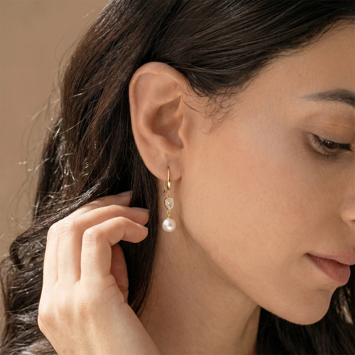 Kika Elegant Imitation Pearl Crystal Drop Earrings For Women 18K Gold PVD Plated Stainless Steel 316L