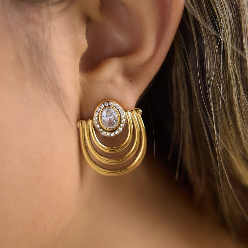 KIKA Delicate Zircon Hollow Stud Earrings PVD Plated Stainless Steel 316L