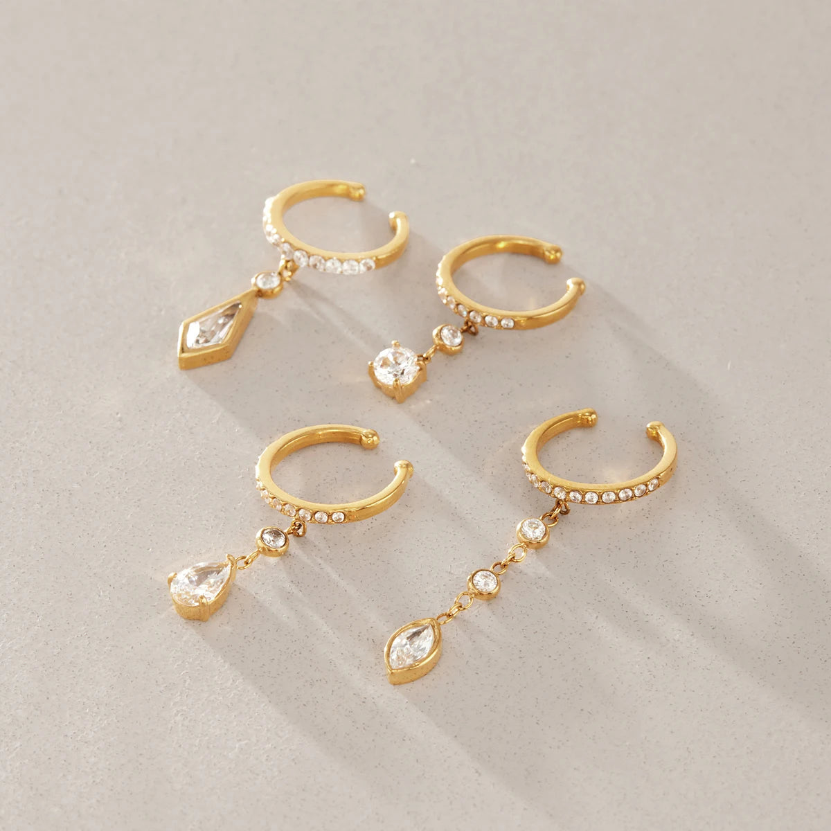Kika Asymmetric Zircon Pendant Non-piercing Ear Clips 18K Gold PVD Plated Stainless Steel 316L